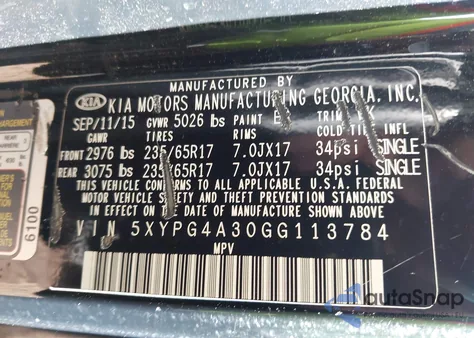 2016 Kia Sorento 2.4L Lx from USA, damaged, VIN 5XYPG4A30GG113784